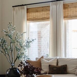 Liz Blackout Curtain Pinch Pleated Drapery × 2 in Beige White